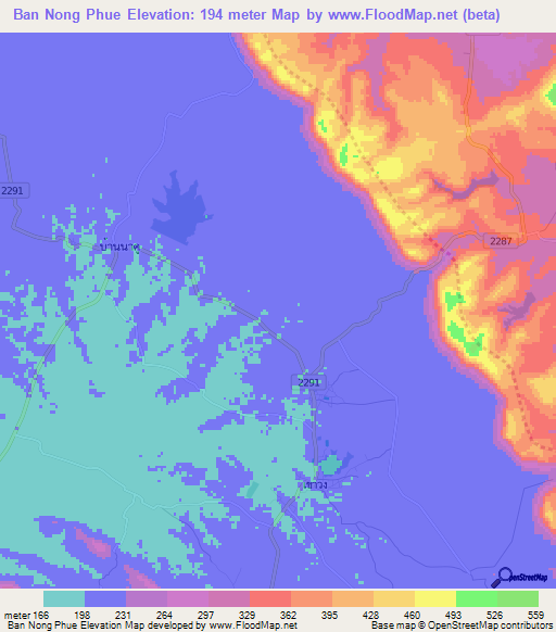 Ban Nong Phue,Thailand Elevation Map