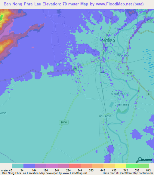 Ban Nong Phra Lae,Thailand Elevation Map