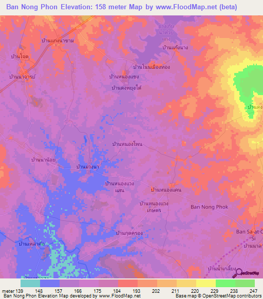 Ban Nong Phon,Thailand Elevation Map