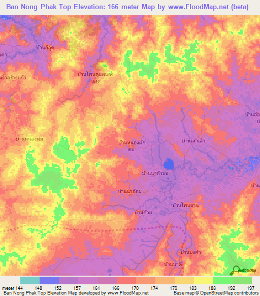 Ban Nong Phak Top,Thailand Elevation Map