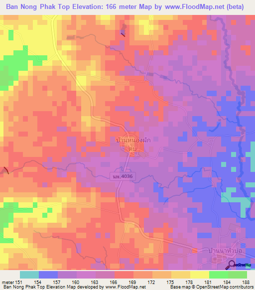 Ban Nong Phak Top,Thailand Elevation Map