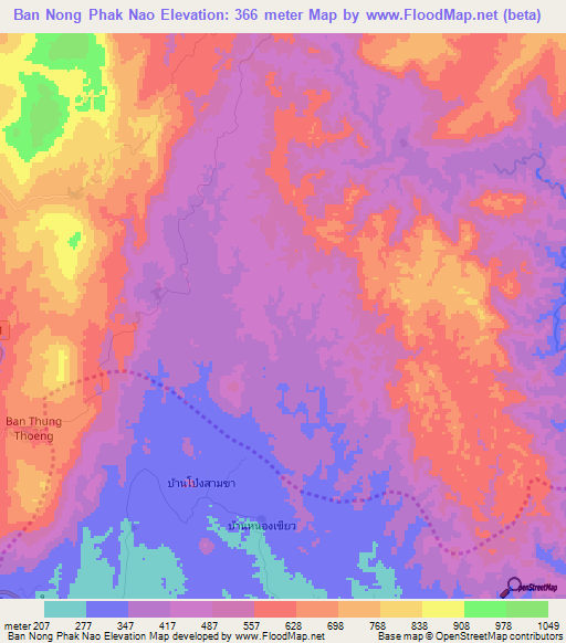 Ban Nong Phak Nao,Thailand Elevation Map