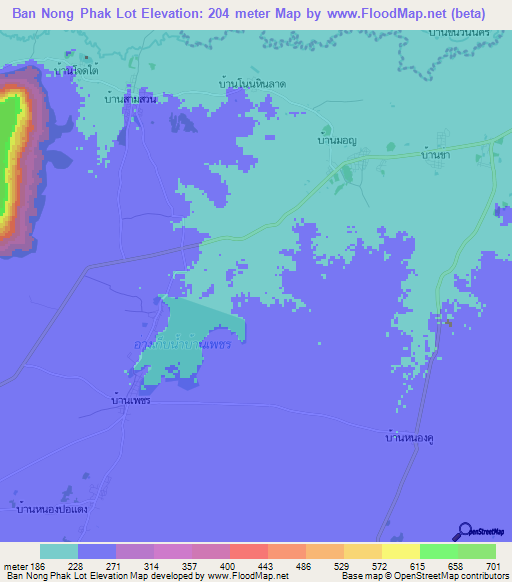 Ban Nong Phak Lot,Thailand Elevation Map