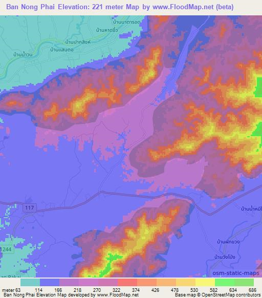 Ban Nong Phai,Thailand Elevation Map