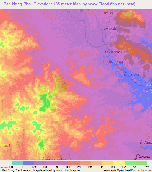 Ban Nong Phai,Thailand Elevation Map