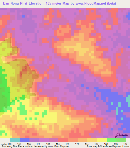 Ban Nong Phai,Thailand Elevation Map