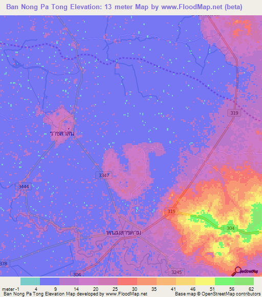 Ban Nong Pa Tong,Thailand Elevation Map
