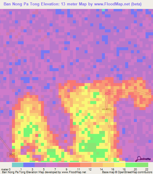 Ban Nong Pa Tong,Thailand Elevation Map