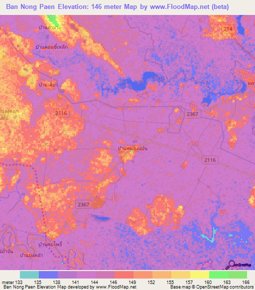 Ban Nong Paen,Thailand Elevation Map