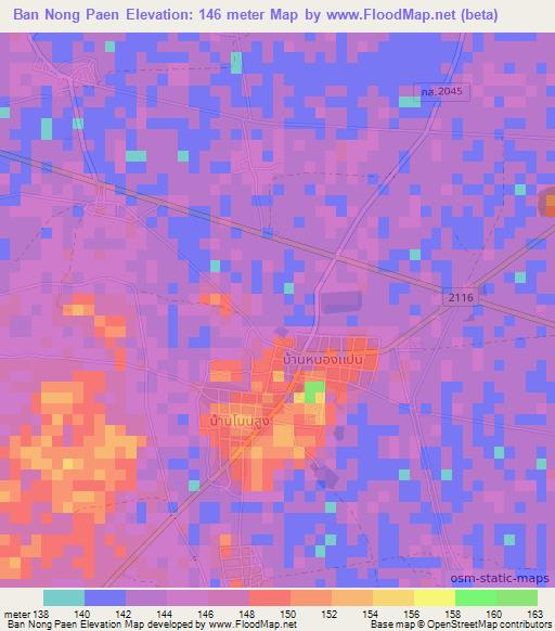 Ban Nong Paen,Thailand Elevation Map