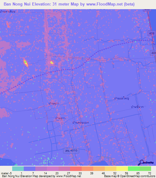 Ban Nong Nui,Thailand Elevation Map