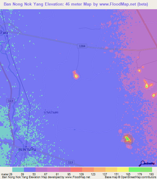 Ban Nong Nok Yang,Thailand Elevation Map