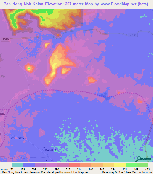 Ban Nong Nok Khian,Thailand Elevation Map