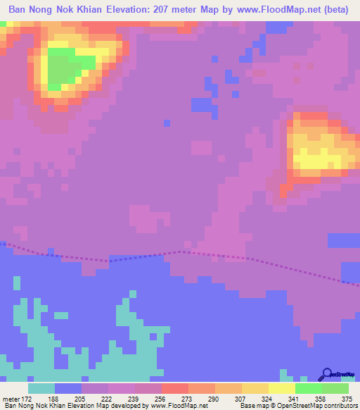 Ban Nong Nok Khian,Thailand Elevation Map