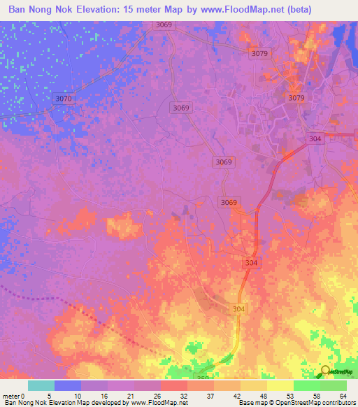 Ban Nong Nok,Thailand Elevation Map