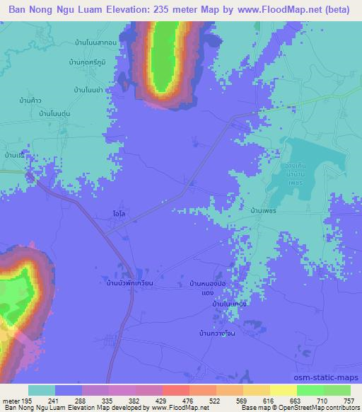 Ban Nong Ngu Luam,Thailand Elevation Map