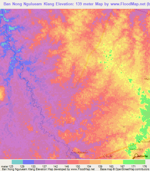 Ban Nong Ngulueam Klang,Thailand Elevation Map