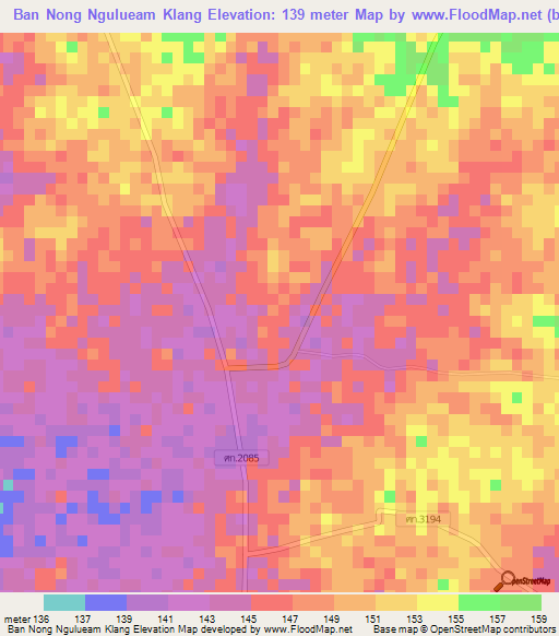 Ban Nong Ngulueam Klang,Thailand Elevation Map
