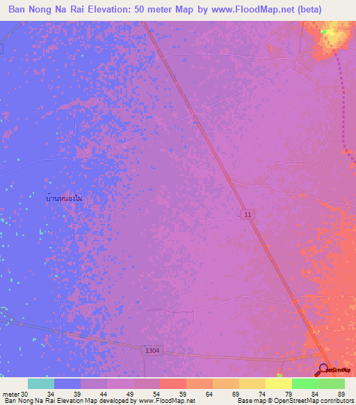 Ban Nong Na Rai,Thailand Elevation Map