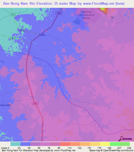 Ban Nong Nam Kin,Thailand Elevation Map