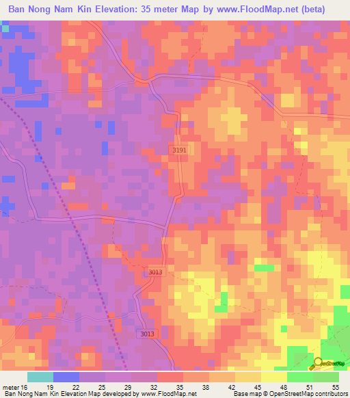 Ban Nong Nam Kin,Thailand Elevation Map
