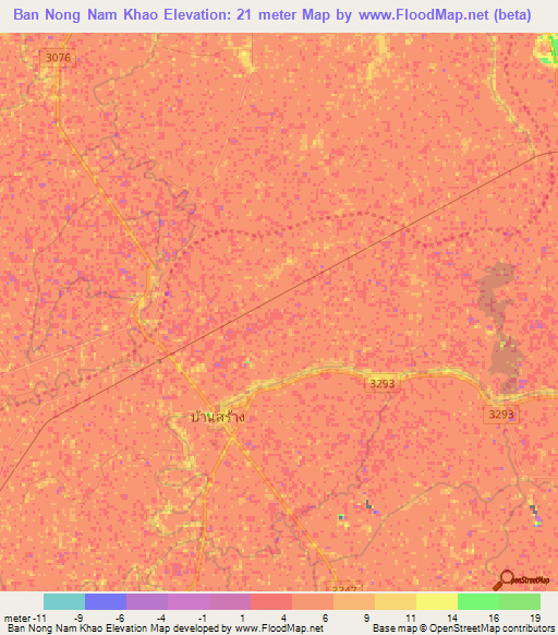 Ban Nong Nam Khao,Thailand Elevation Map