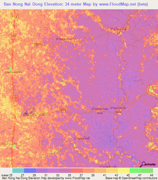Ban Nong Nai Dong,Thailand Elevation Map