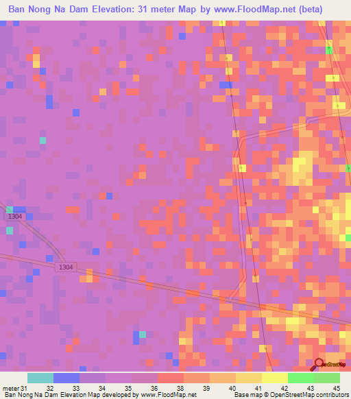 Ban Nong Na Dam,Thailand Elevation Map