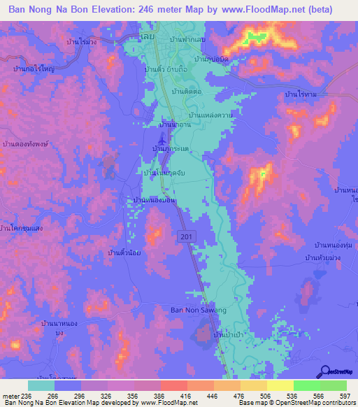 Ban Nong Na Bon,Thailand Elevation Map