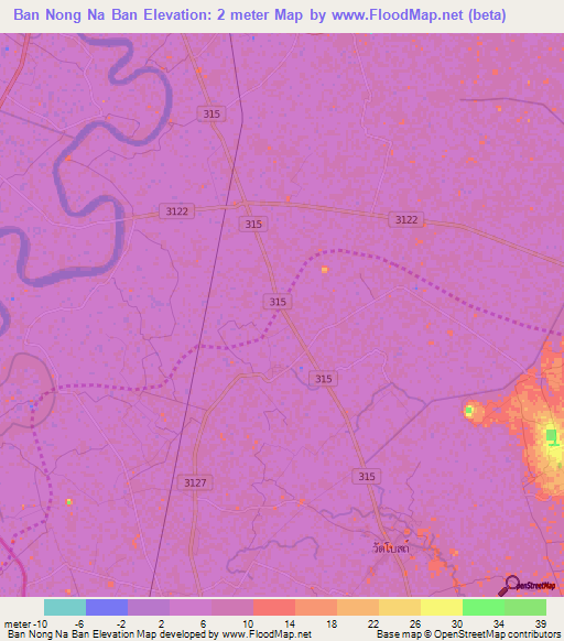 Ban Nong Na Ban,Thailand Elevation Map