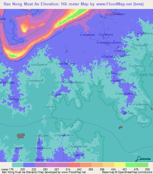 Ban Nong Muat Ae,Thailand Elevation Map