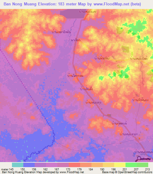 Ban Nong Muang,Thailand Elevation Map