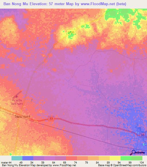 Ban Nong Mu,Thailand Elevation Map