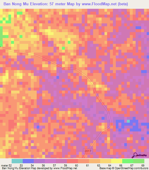 Ban Nong Mu,Thailand Elevation Map