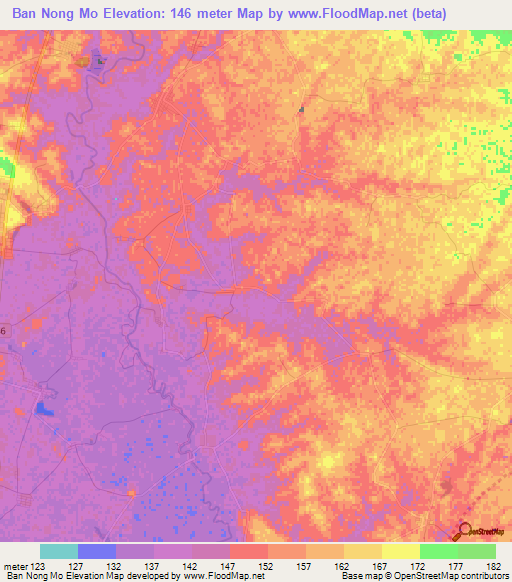 Ban Nong Mo,Thailand Elevation Map