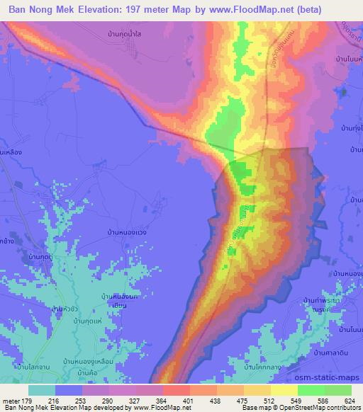 Ban Nong Mek,Thailand Elevation Map