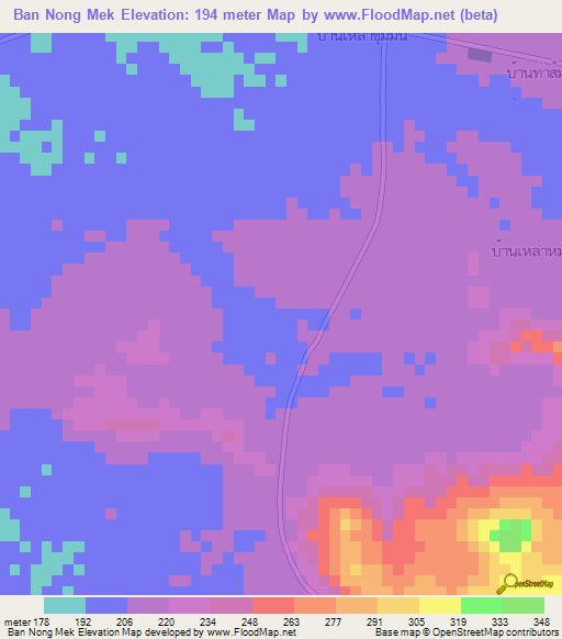 Ban Nong Mek,Thailand Elevation Map