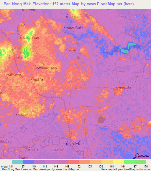 Ban Nong Mek,Thailand Elevation Map