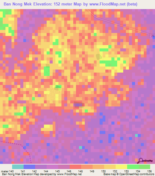 Ban Nong Mek,Thailand Elevation Map