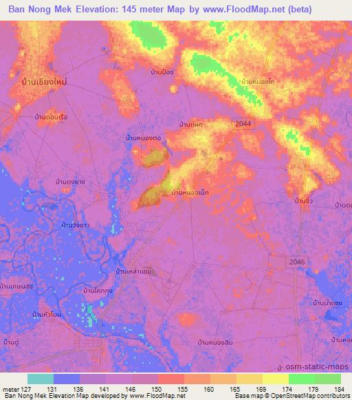 Ban Nong Mek,Thailand Elevation Map