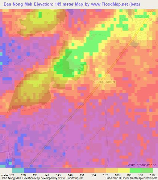Ban Nong Mek,Thailand Elevation Map