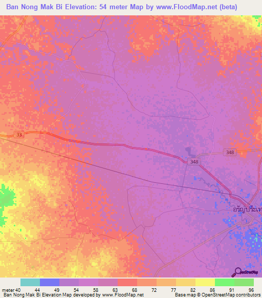 Ban Nong Mak Bi,Thailand Elevation Map