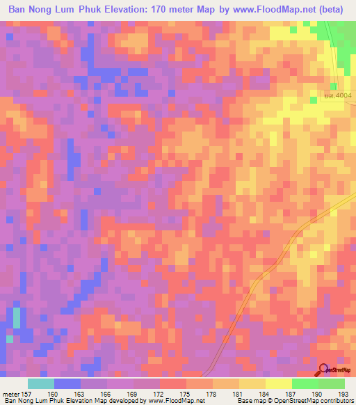 Ban Nong Lum Phuk,Thailand Elevation Map