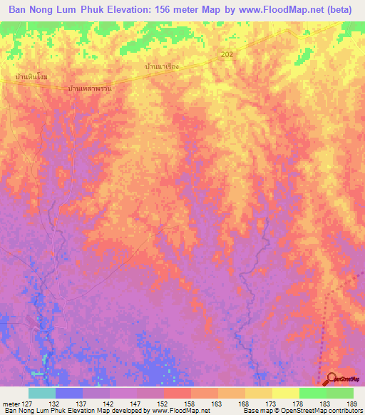 Ban Nong Lum Phuk,Thailand Elevation Map
