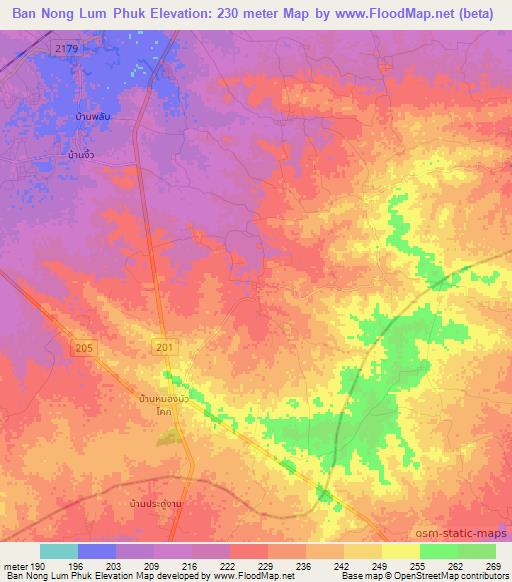 Ban Nong Lum Phuk,Thailand Elevation Map