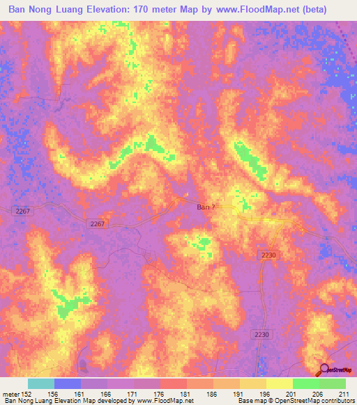 Ban Nong Luang,Thailand Elevation Map