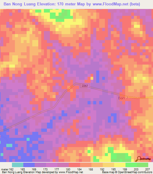 Ban Nong Luang,Thailand Elevation Map
