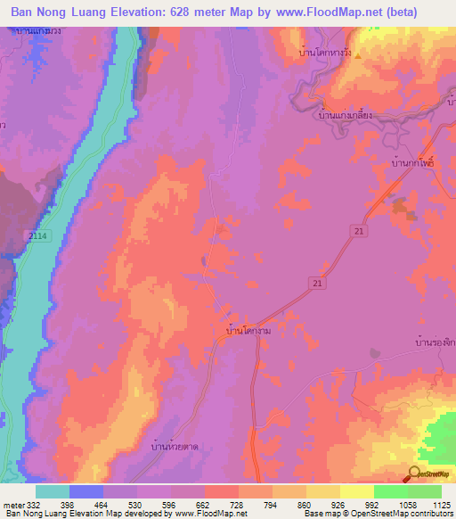 Ban Nong Luang,Thailand Elevation Map