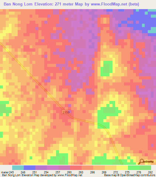 Ban Nong Lom,Thailand Elevation Map