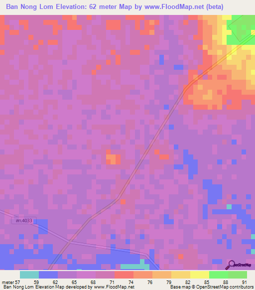 Ban Nong Lom,Thailand Elevation Map